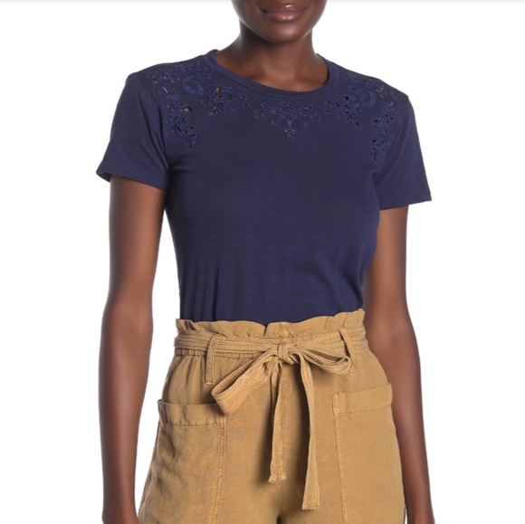 Lucky Brand Tops - NWT Lucky Brand Embroidered Laser Cut Tee
